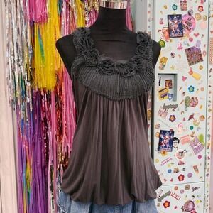 Ultimate Y2K 2000s baby doll tank with ruffles and floral detailing